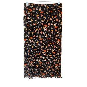 Forever 21 Size M Stretch Midi Mushroom Print Skirt Cottage Goblincore Woodland